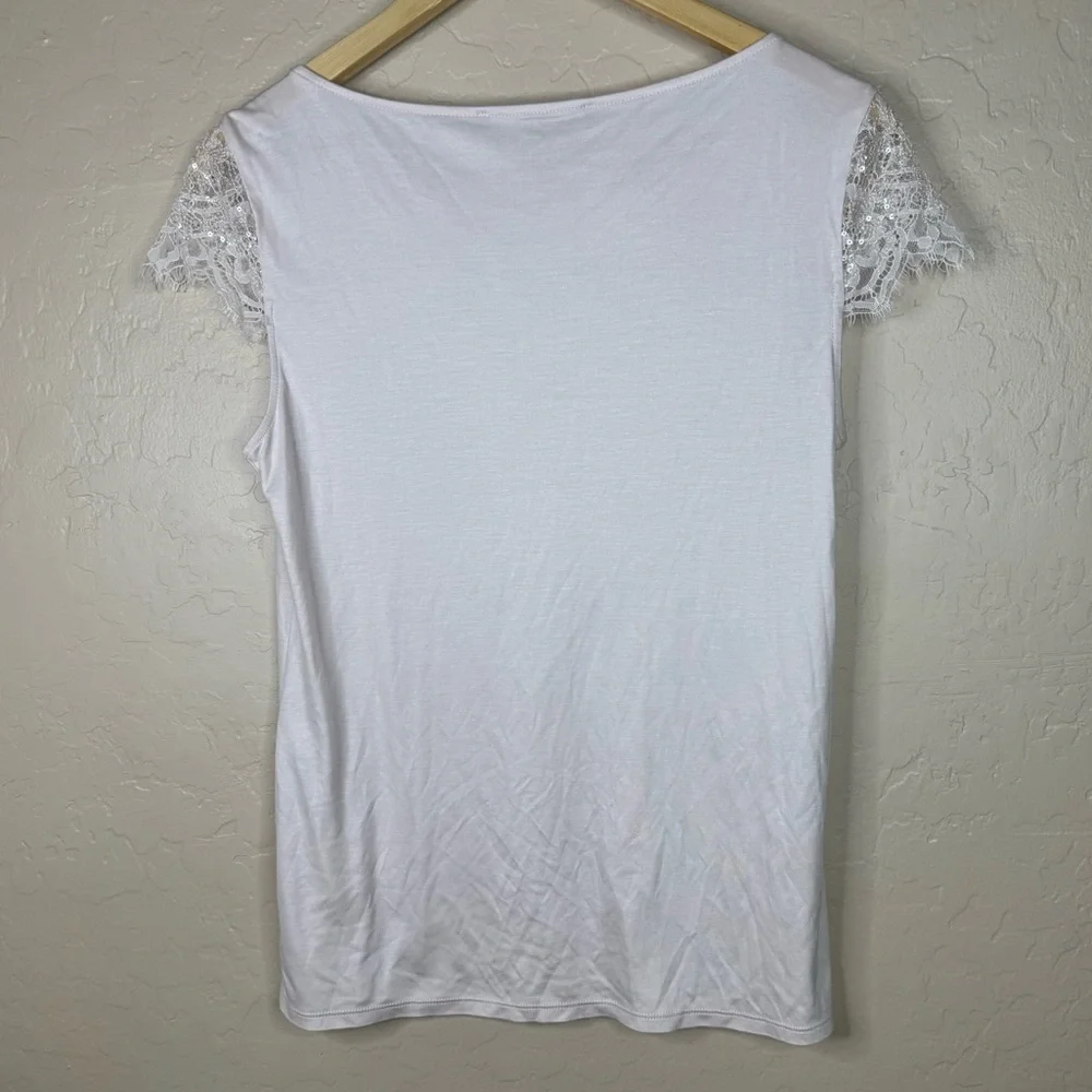 WHBM Blush Pink Lace Sleeve T-Shirt